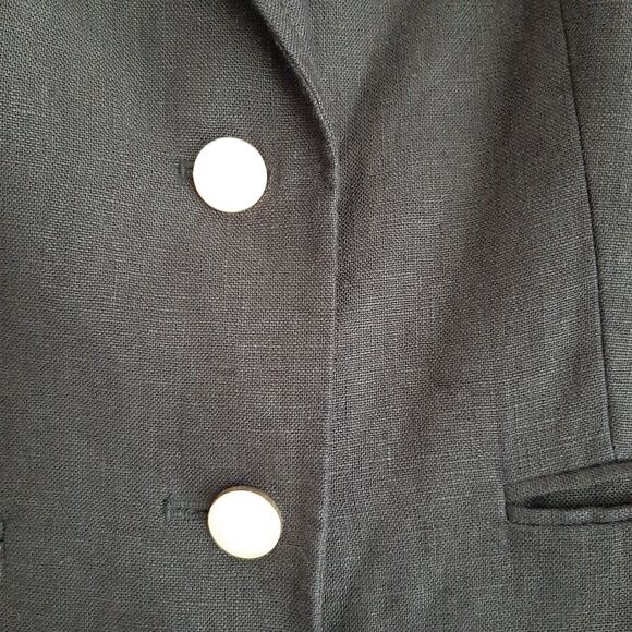 LAURA / 100% Linen Fabric Classic Blazer Jacket Button Front Neutral Black Sz 4 - Picture 7 of 15